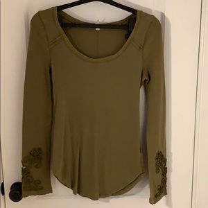 Free people olive green thermal with lace sleeve